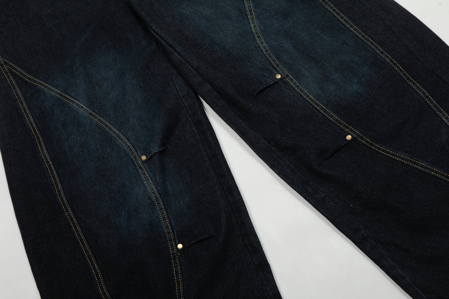 Curved-Panel Barrel Denim Pants
