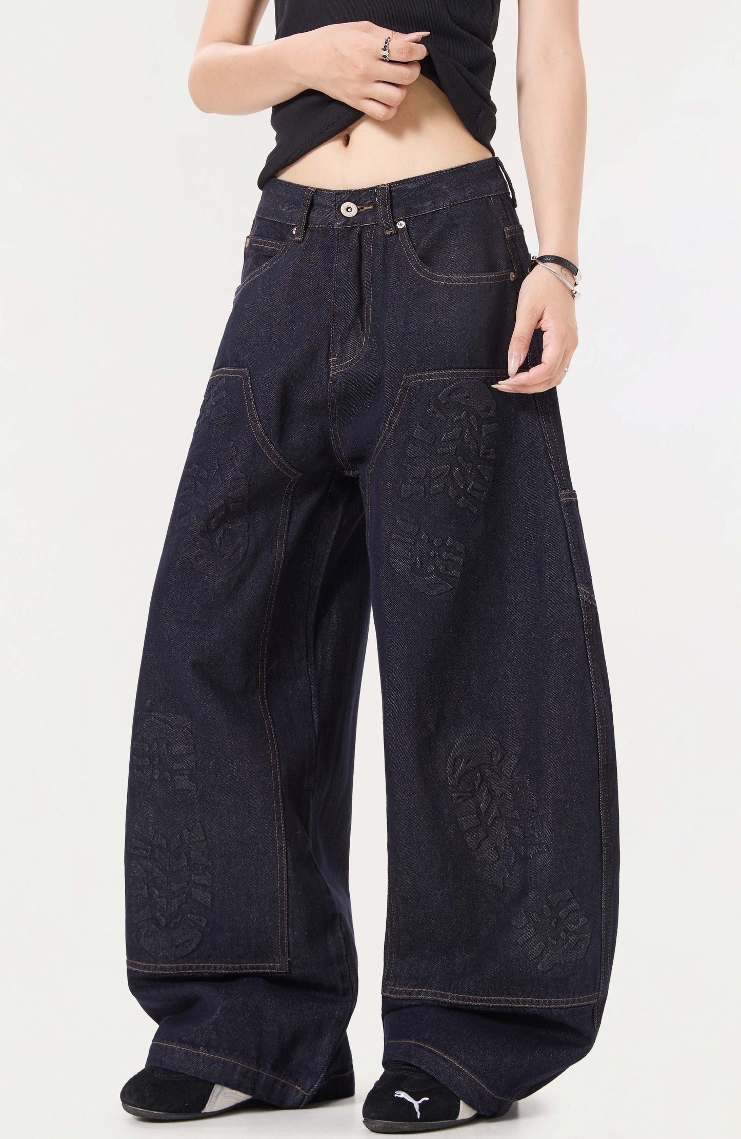 Heavy Denim Print Wide Pants WOMEN