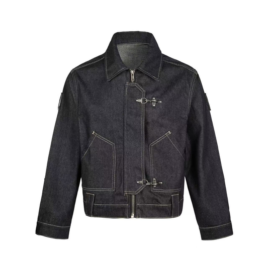 Metal Buckle Pleated Denim Jacket