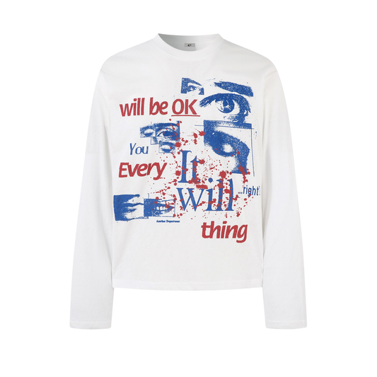 Mixed-Text Graphic Long Sleeve Tee