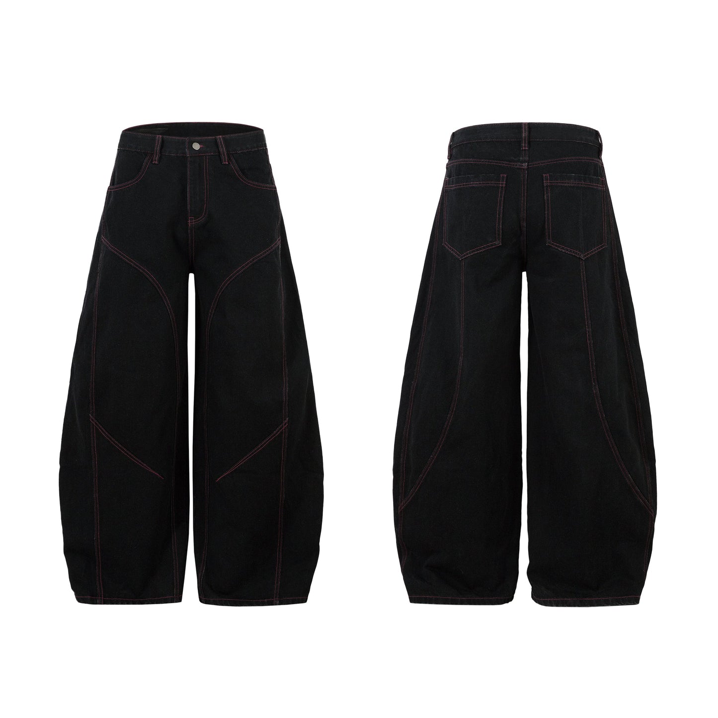 Curved Seam Wide-Leg Denim Pants