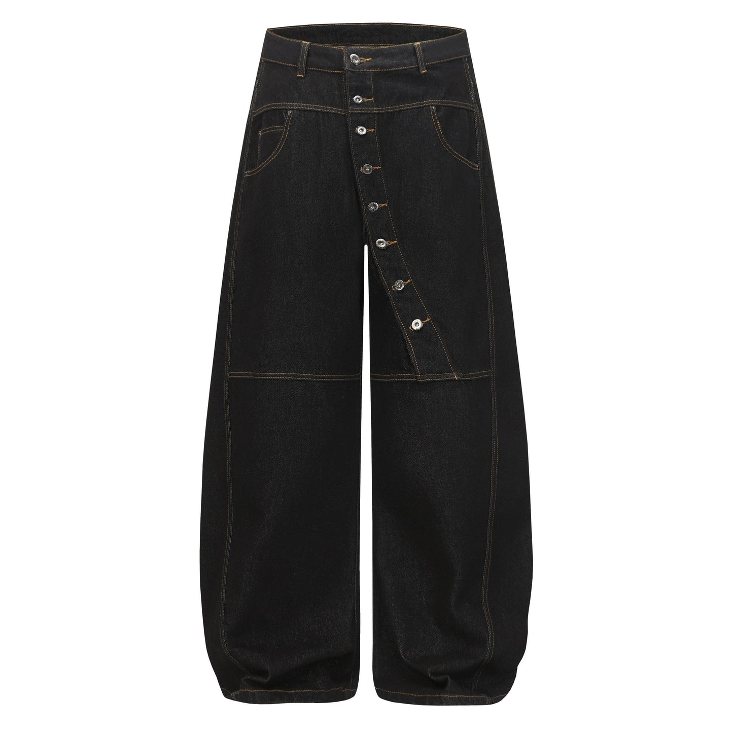 Asymmetric Button Wide-Leg Denim Pants