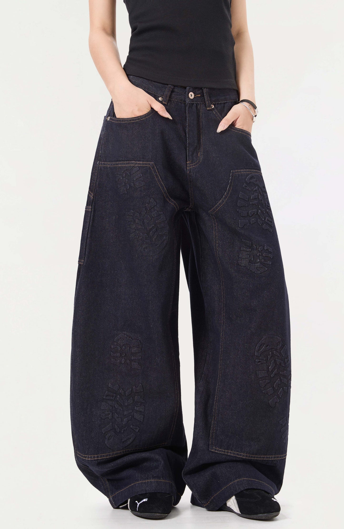 Heavy Denim Print Wide Pants WOMEN