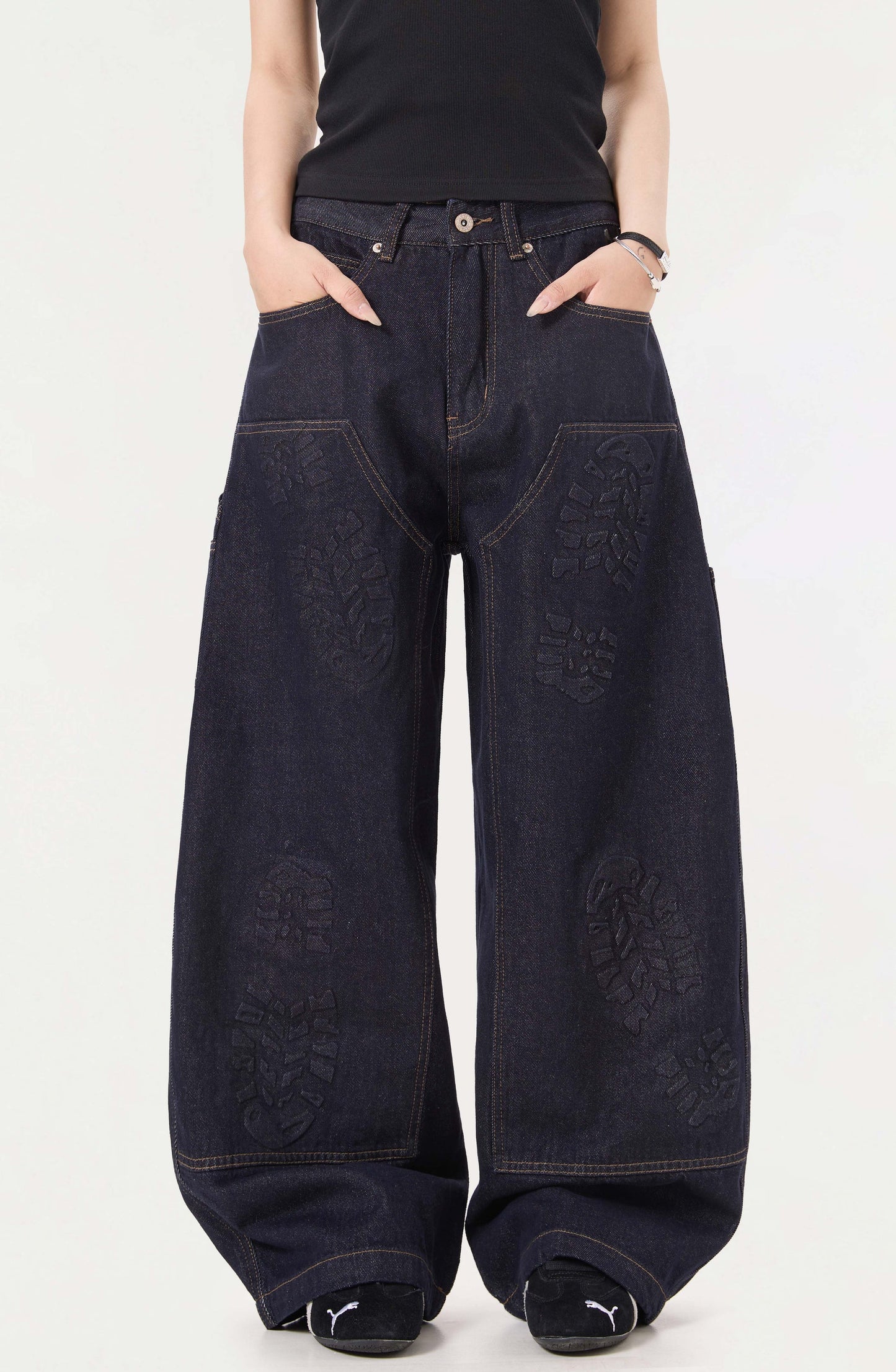 Heavy Denim Print Wide Pants WOMEN